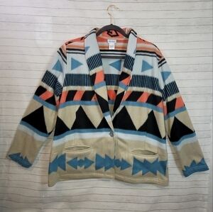 VICKI WAYNE SOUTHWEST FLEECE CARDIGAN JACKET, SZ LARGE PETITE